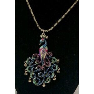 Betsey Johnson Moroccan Adventure Peacock Pendant Gold-Toned Chain Necklace